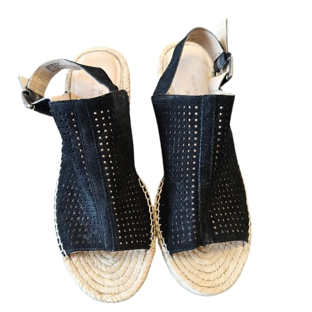 Caslon Black Leather Wedge Sandals Womens